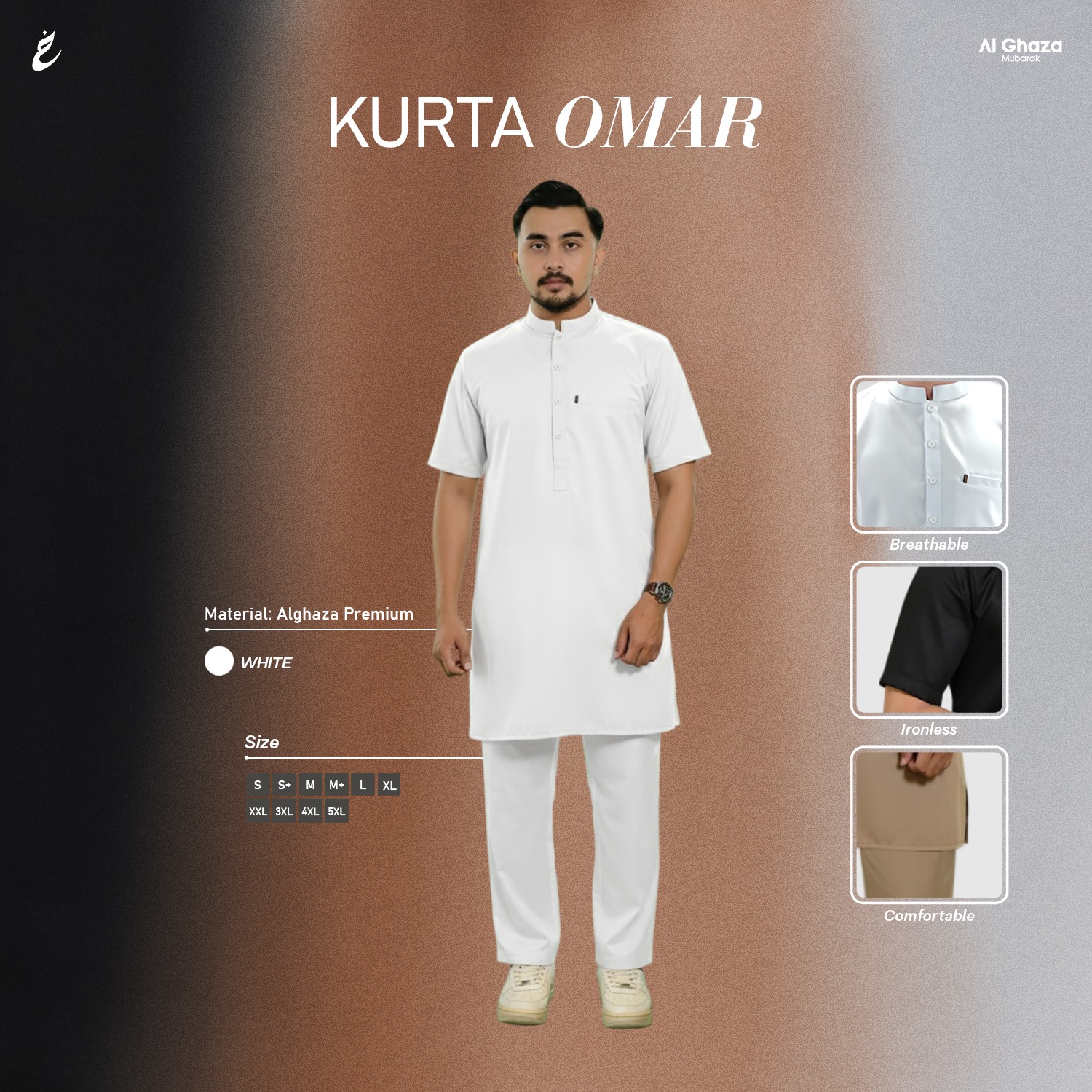 Alghaza Mubarak | Kurta Dewasa Lengan Pendek | Kurta Omar Dewasa