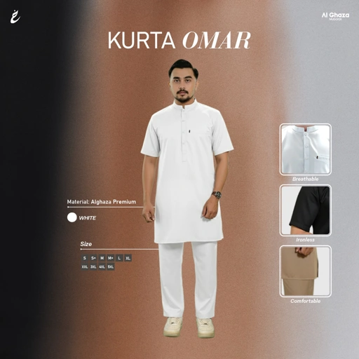 Image of Alghaza Mubarak | Kurta Dewasa Lengan Pendek | Kurta Omar Dewasa