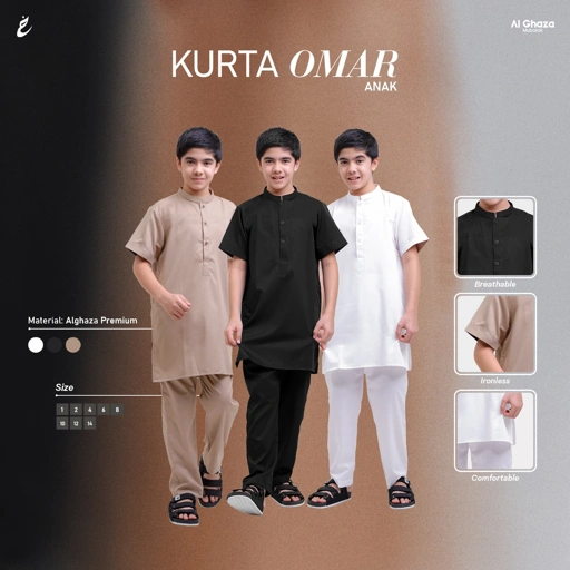 Image of Alghaza Mubarak | Kurta Anak Lengan Pendek | Kurta Omar Anak