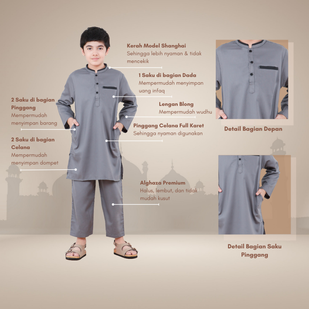 Alghaza Mubarak | Kurta Anak Pria Setelan | Kurta Madinah Anak