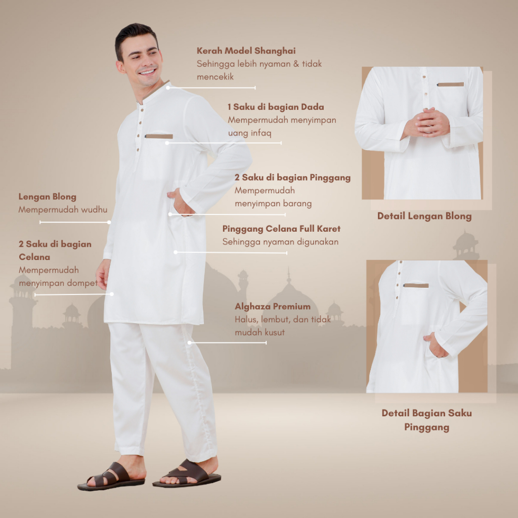 Alghaza Mubarak | Kurta Dewasa Setelan | Kurta Madinah Lengan Blong