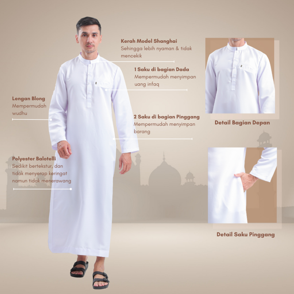 Alghaza Mubarak | Jubah Dewasa Cowok Lengan Panjang | Gamis Ali
