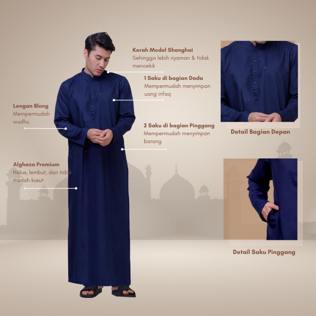 Alghaza Mubarak | Jubah Slim fit Dewasa Cowok Lengan Panjang | Gamis Ahmad
