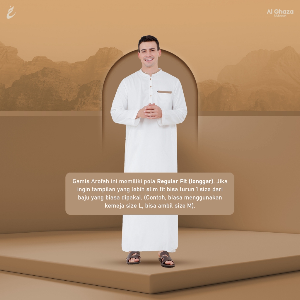 Alghaza Mubarak | Jubah Slim Fit Dewasa Cowok Lengan Panjang | Gamis Arofah Lengan Blong | Reguler Fit