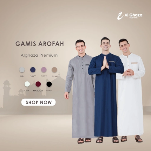 Image of Alghaza Mubarak | Jubah Slim Fit Dewasa Cowok Lengan Panjang | Gamis Arofah Lengan Blong | Reguler Fit