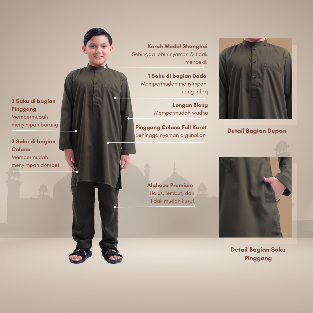 Alghaza Mubarak | Kurta Anak Pria Setelan | Kurta Yusuf Anak
