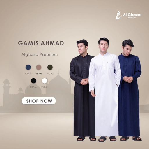Image of Alghaza Mubarak | Jubah Slim fit Dewasa Cowok Lengan Panjang | Gamis Ahmad