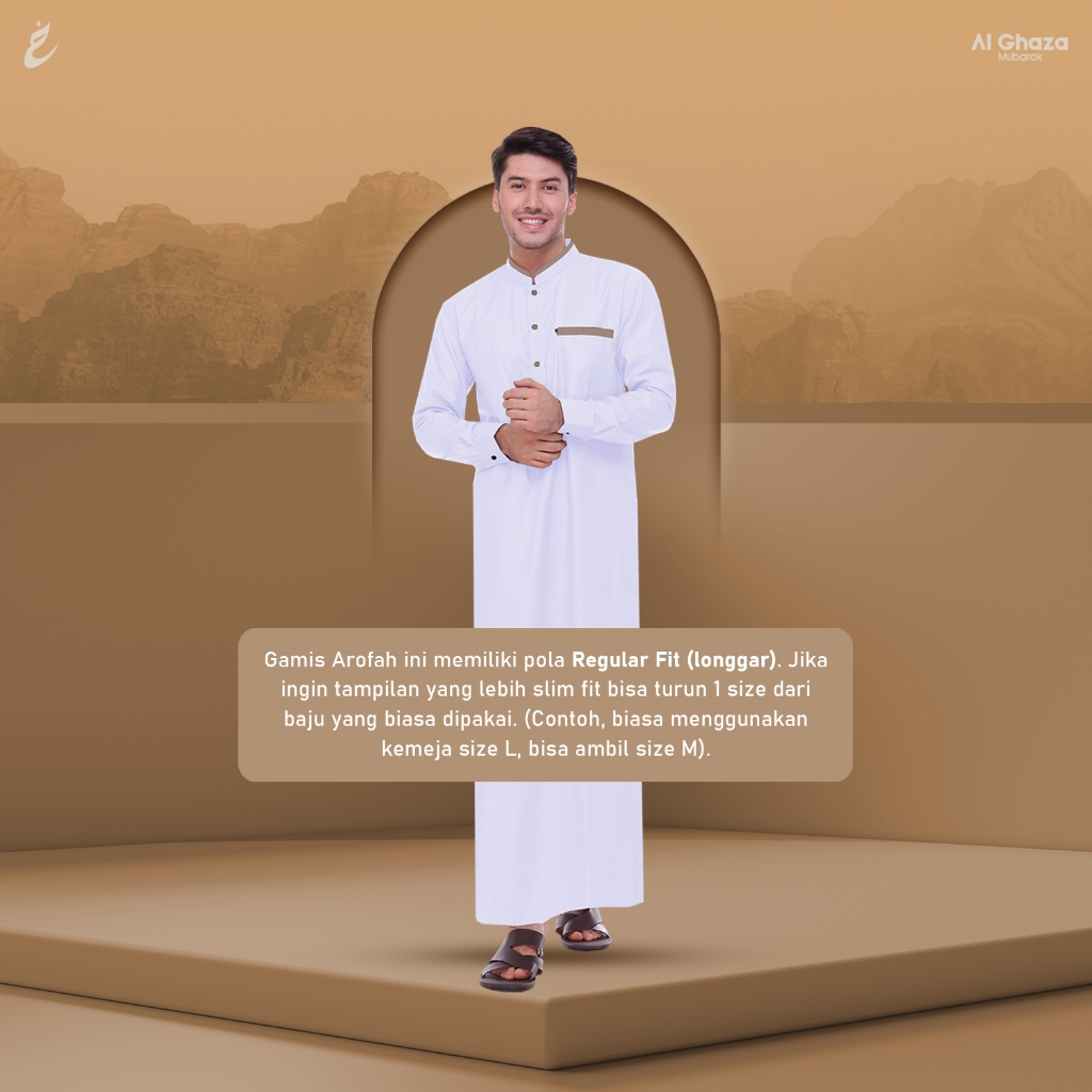 Alghaza Mubarak | Jubah Slim Fit Dewasa Cowok Lengan Panjang | Gamis Arofah Lengan Kemeja | Reguler Fit