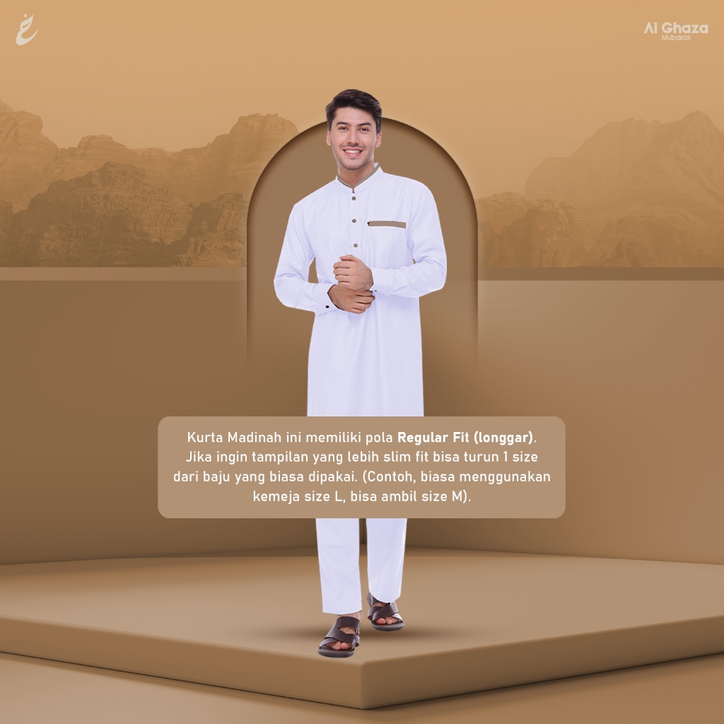 Alghaza Mubarak | Kurta Dewasa Pria Setelan | Kurta Madinah Lengan Kemeja