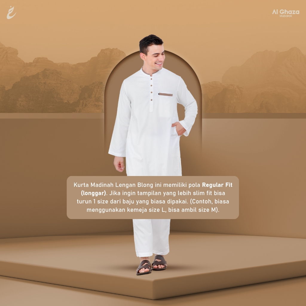 Alghaza Mubarak | Kurta Dewasa Setelan | Kurta Madinah Lengan Blong