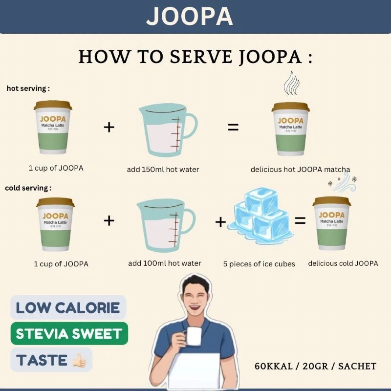 Joopa Matcha latte instant low calorie praktis sachet with stevia