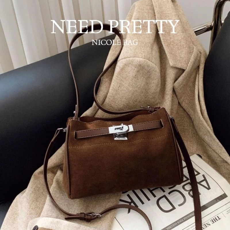 leather suede brudu shoulder crossbody women bag korean fashion trend style campus daily work