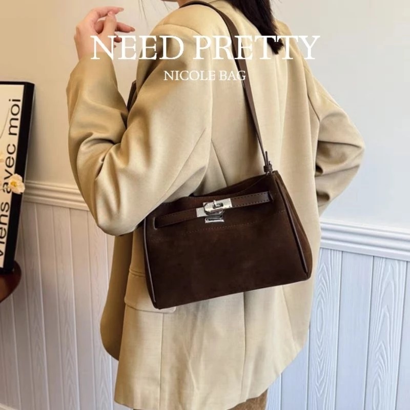leather suede brudu shoulder crossbody women bag korean fashion trend style campus daily work