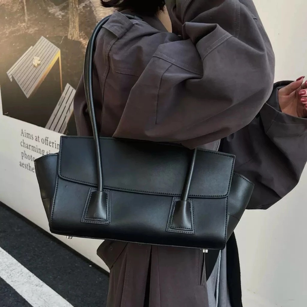 leather flap shoulder tote wide women bag korea new designer fashion style daily work campus