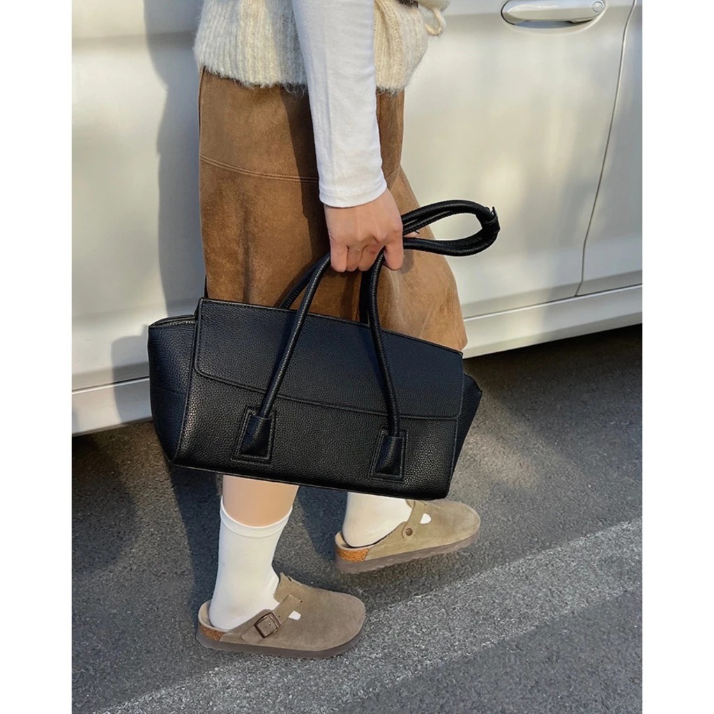 leather flap shoulder tote wide women bag korea new designer fashion style daily work campus