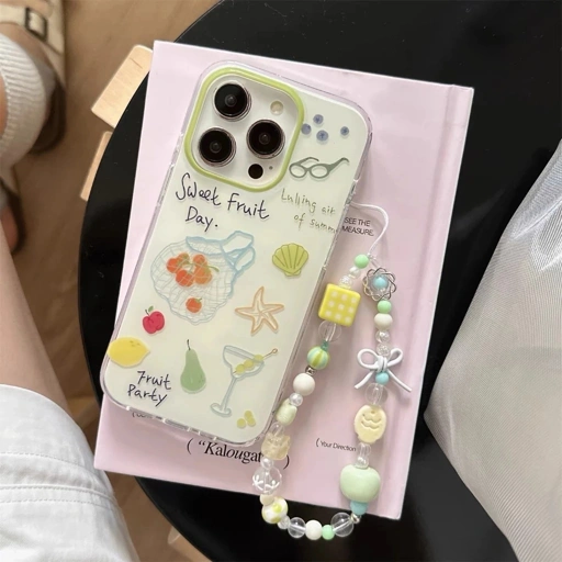 Image of case iphone 17 promax air 16 15 14 13 promax pro aesthetic fruit soft full cover charm chain