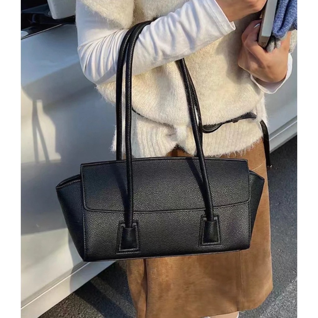 leather flap shoulder tote wide women bag korea new designer fashion style daily work campus