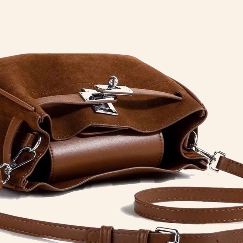 leather suede brudu shoulder crossbody women bag korean fashion trend style campus daily work