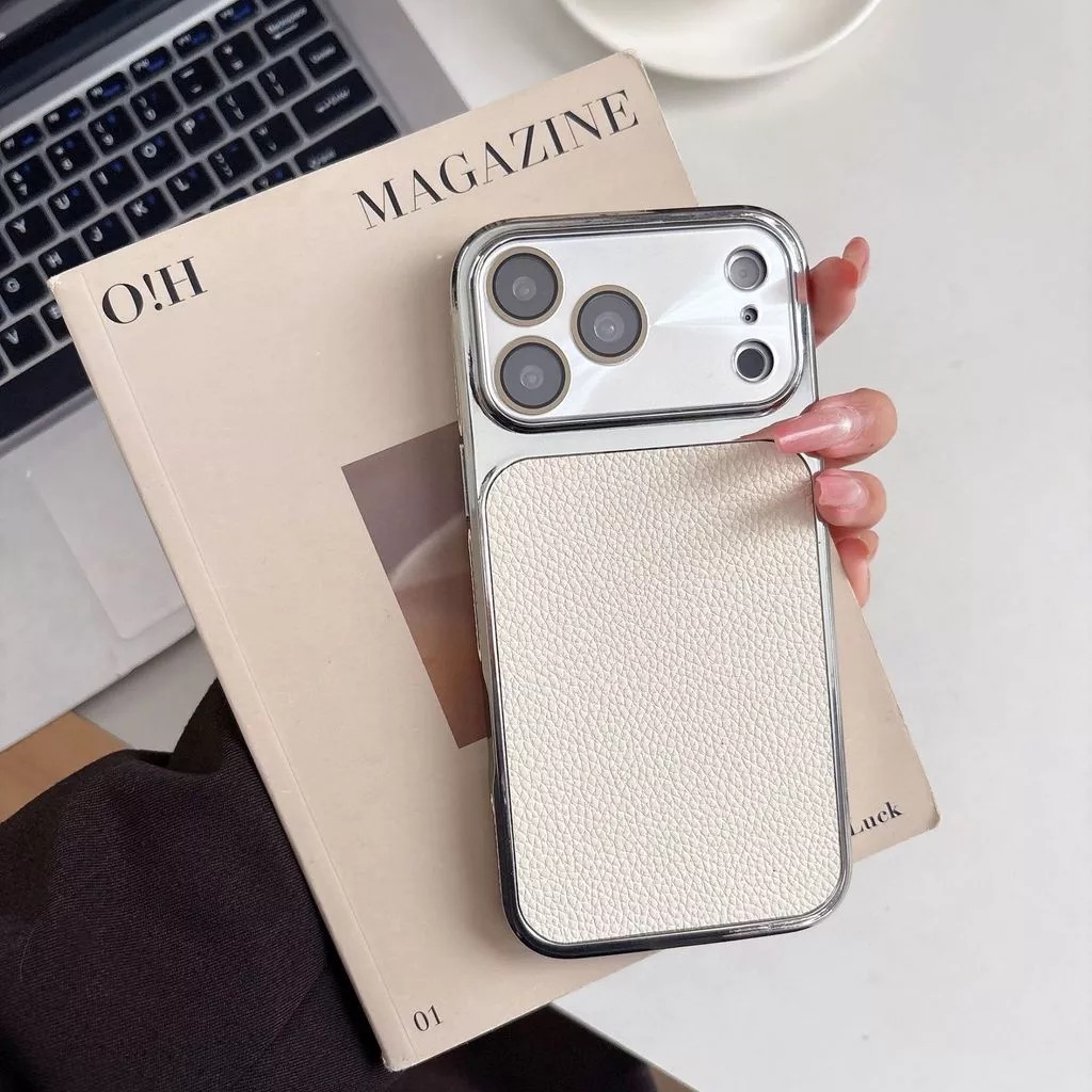 Lychee-textured side panel with large viewing window phone case suitable for iPhone 17 Pro Max 16 15 14 promax pro