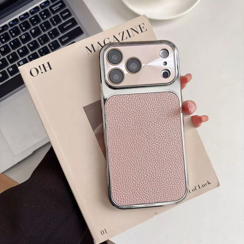 Lychee-textured side panel with large viewing window phone case suitable for iPhone 17 Pro Max 16 15 14 promax pro