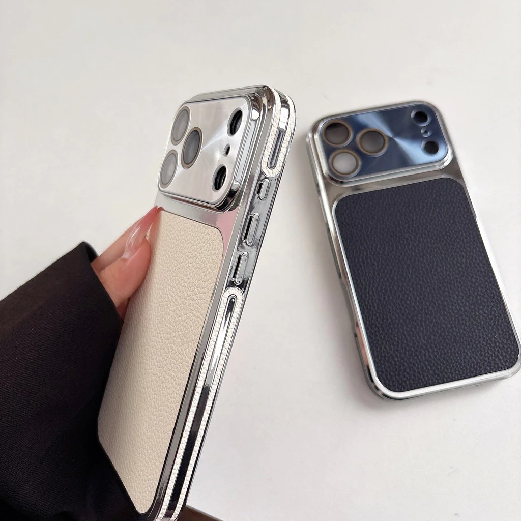 Lychee-textured side panel with large viewing window phone case suitable for iPhone 17 Pro Max 16 15 14 promax pro