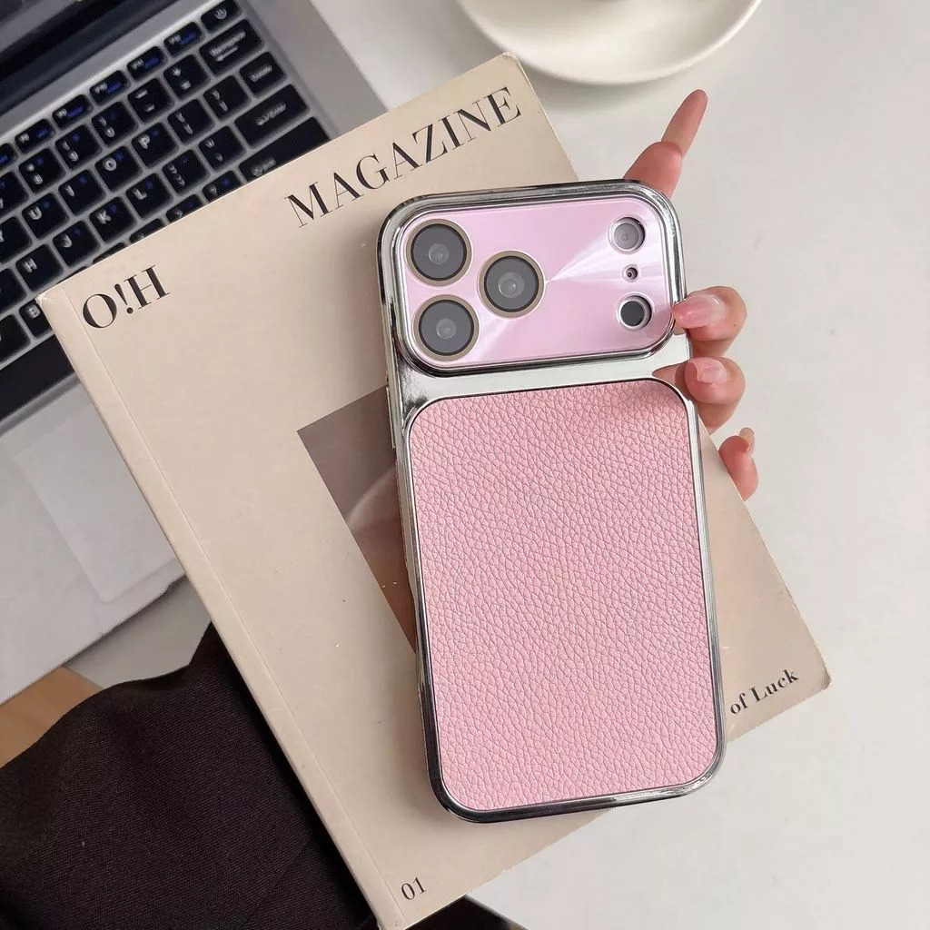 Lychee-textured side panel with large viewing window phone case suitable for iPhone 17 Pro Max 16 15 14 promax pro