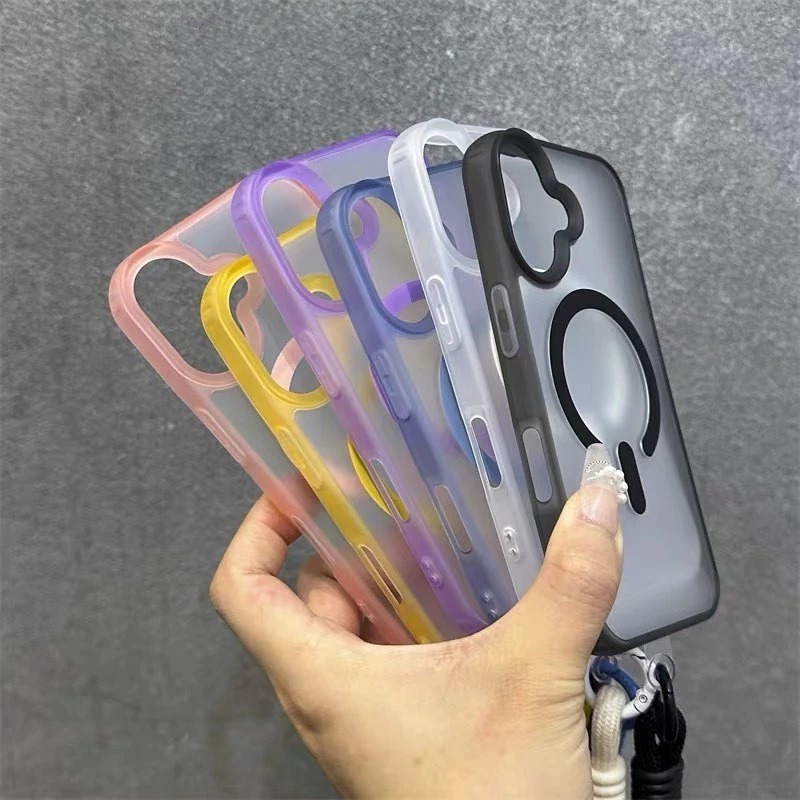 case iphone 17 promax 16 15 14 promax pro 13 soft matte frosted magnetic strap handle full protection