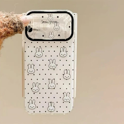Image of Cute Rabbit Phone Case for iphone 17 pro max 16 promax pro Niche 14 black white soft case