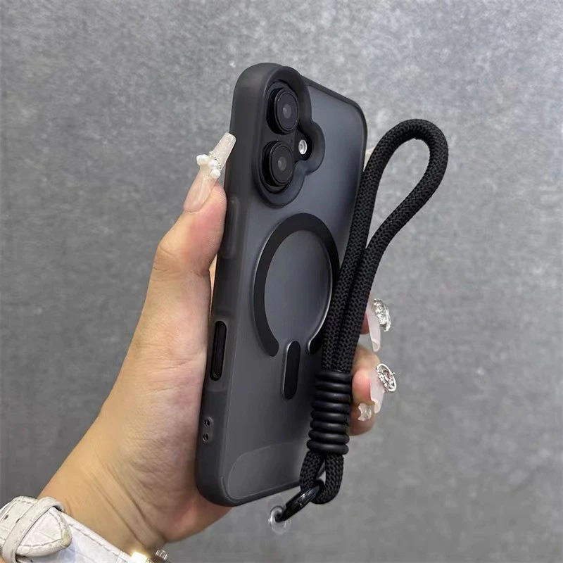 case iphone 17 promax 16 15 14 promax pro 13 soft matte frosted magnetic strap handle full protection