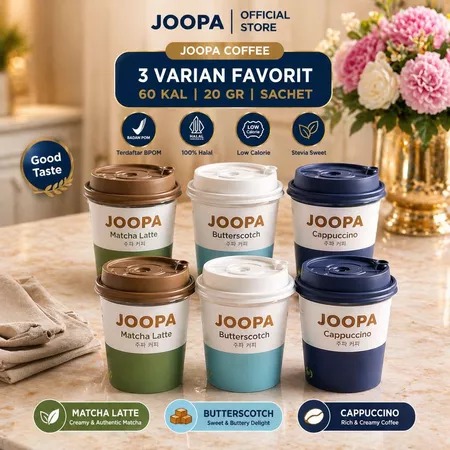 Joopa Low Calorie Cappuccino matcha Butterscotch latte instant drink 3in1 sachet with stevia
