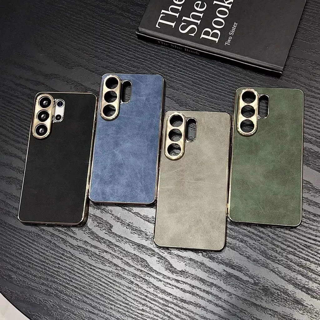Electroplated suede leather Samsung S26 Ultra phone case metal lens S25 full coverage gold camera frame s24 plus casing