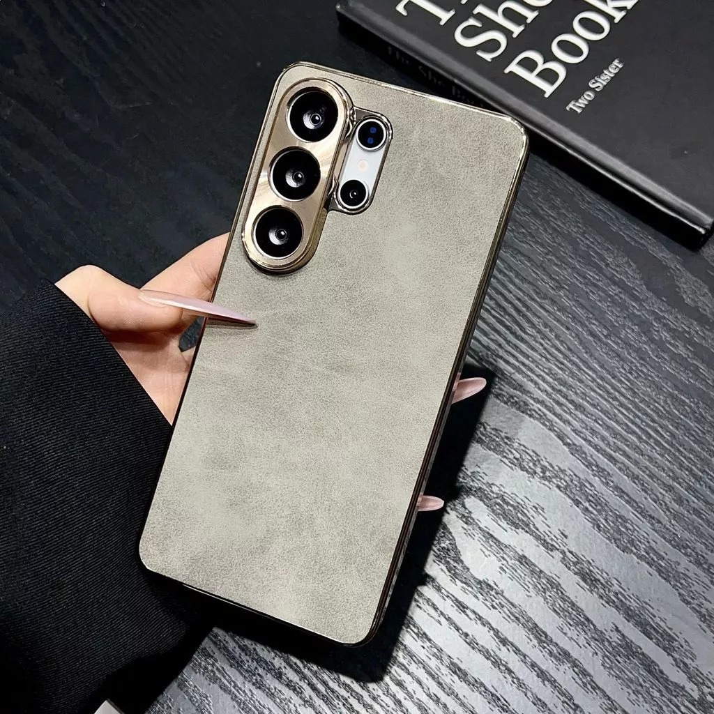 Electroplated suede leather Samsung S26 Ultra phone case metal lens S25 full coverage gold camera frame s24 plus casing