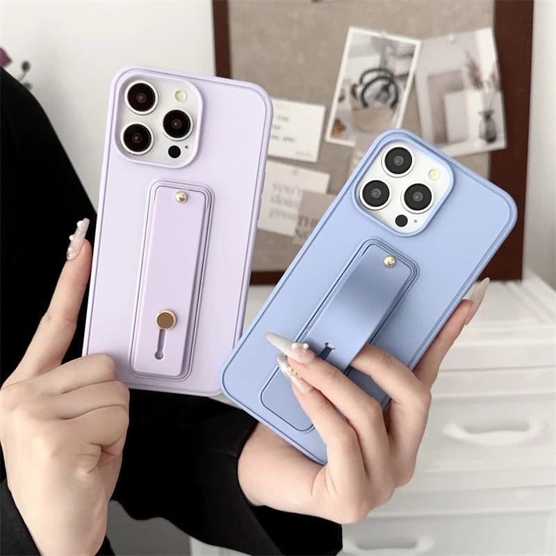 matte solid colour iphone 17 Pro Max phone case retractable Wristband 16 promax softcase full protection 15 14 pro iphone casing