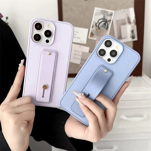 Image of matte solid colour iphone 17 Pro Max phone case retractable Wristband 16 promax softcase full protection 15 14 pro iphone casing