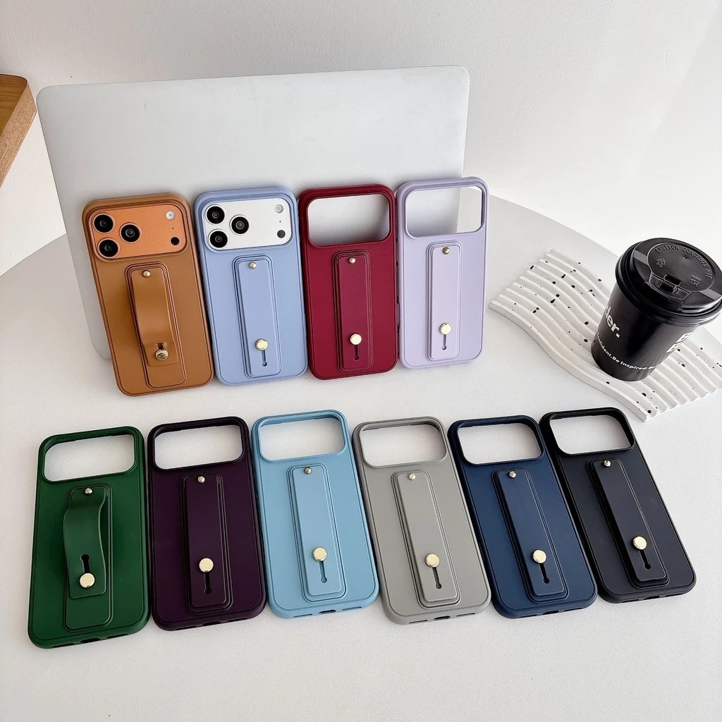 matte solid colour iphone 17 Pro Max phone case retractable Wristband 16 promax softcase full protection 15 14 pro iphone casing