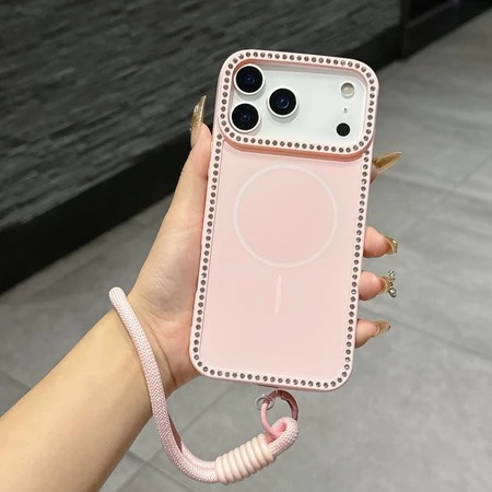 case iphone 17 16 15 14 13 promax pro soft magnetic diamond full cover strap tali handle