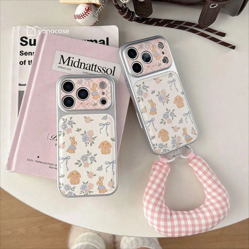 Image of case iphone 17 promax 16 15 14 promax pro leather cute aesthetic bunny strap soft protective casing