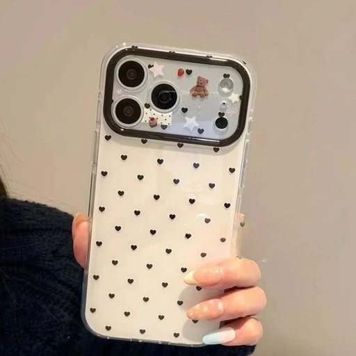 Image of iphone 17 16 15 promax pro case cute bear polkadot soft heart full protective casing