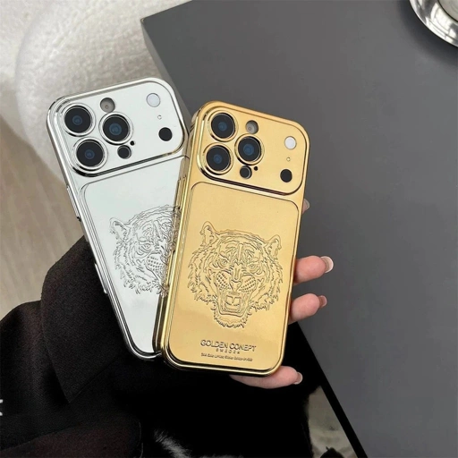 Image of case iphone 17 promax 16 15 14 13 promax pro soft gold plating aesthetic tiger protective casing