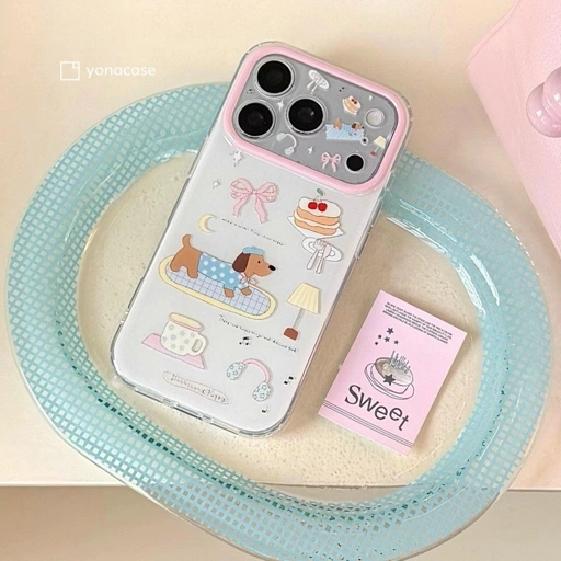 Image of iphone 17 16 15 14 promax pro case cute aesthetic puppy charm chain soft full protective casing