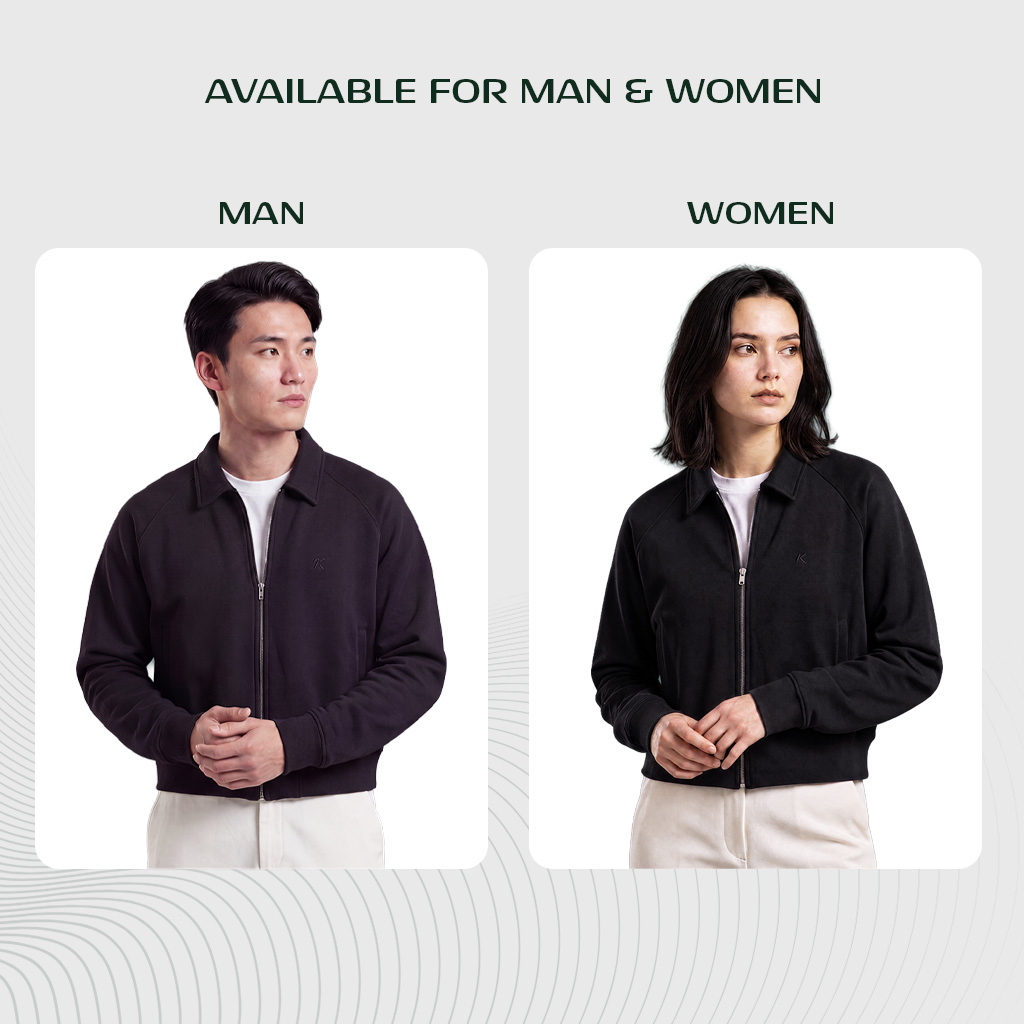 Kattoen - Cloudloom Boxy Crop Jacket Full Zipper Polos Black - Hitam 280 Gsm Pria Wanita