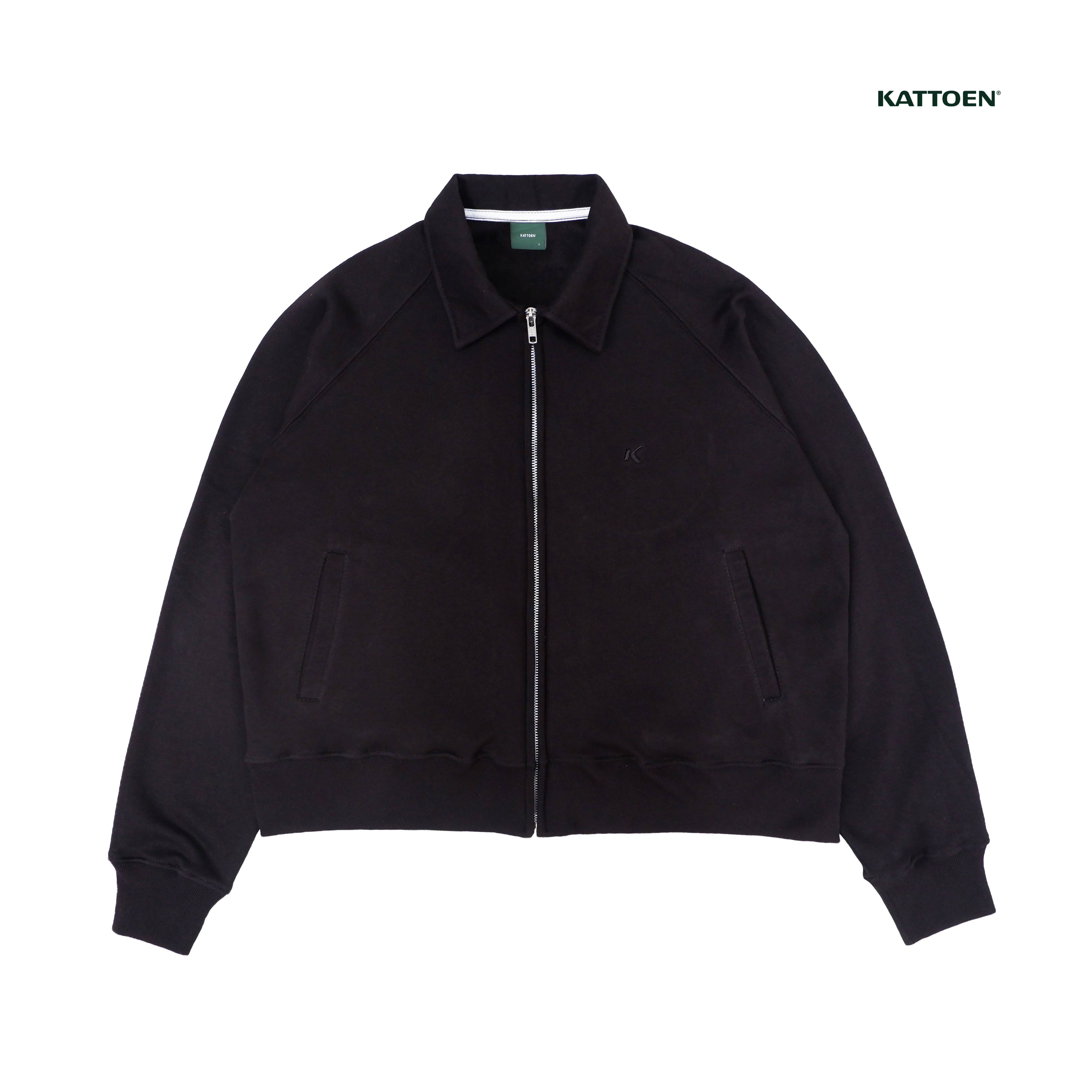 Kattoen - Cloudloom Boxy Crop Jacket Full Zipper Polos Black - Hitam 280 Gsm Pria Wanita