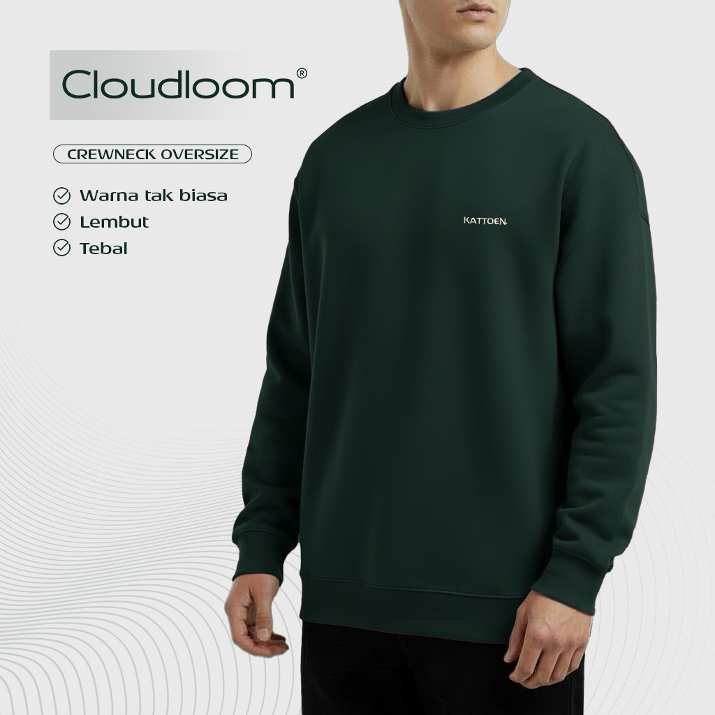 Kattoen - Cloudloom Crewneck Sweater Green Bottle - Hijau Botol Tua 280 Gsm