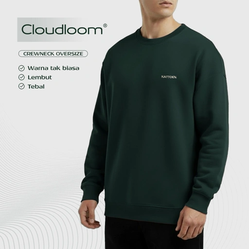 Image of Kattoen - Cloudloom Crewneck Sweater Green Bottle - Hijau Botol Tua 280 Gsm