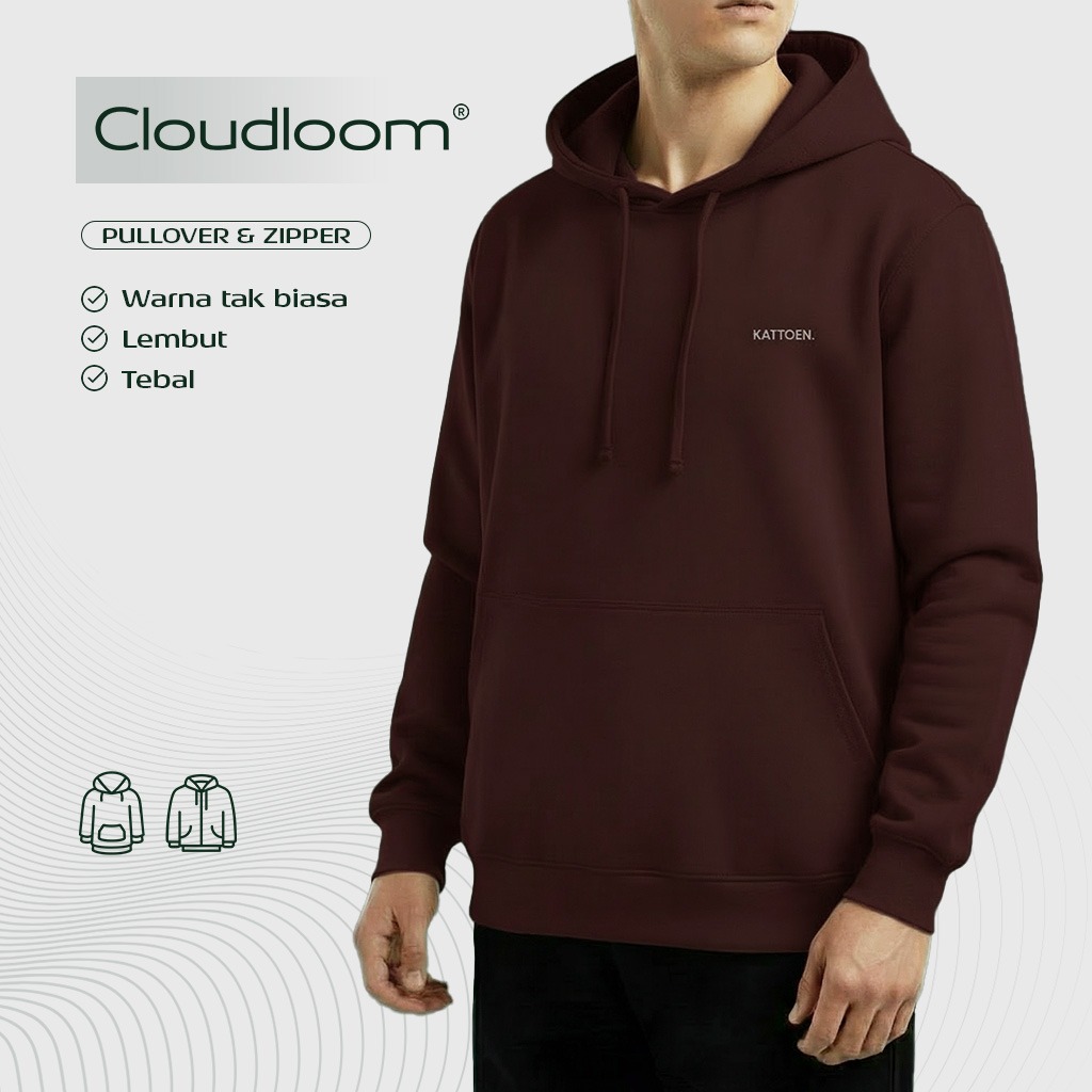 Kattoen - Cloudloom Jacket Jumper Hoodie Polos Mahogany Red - Merah Maroon Tua 290 Gsm