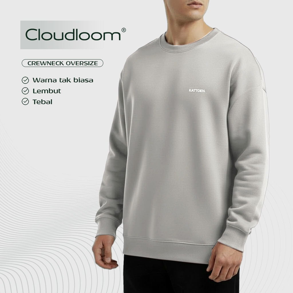 Kattoen - Cloudloom Crewneck Sweater Light Grey - Abu-abu Muda 280 Gsm