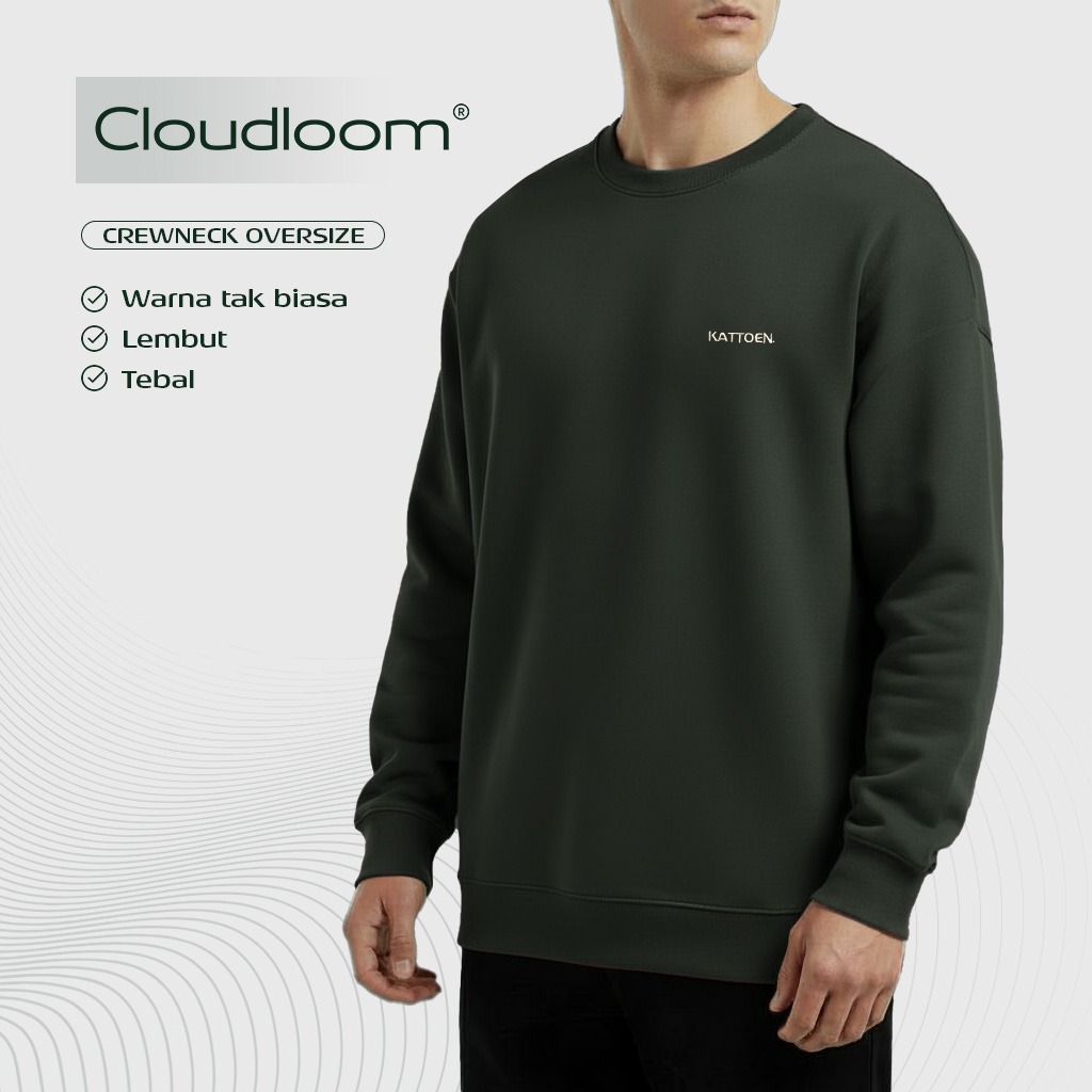 Kattoen - Cloudloom Crewneck Sweater Old Army Green - Hijau Army Tua 280 Gsm