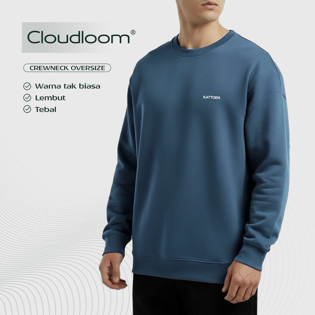 Kattoen - Cloudloom Crewneck Sweater Deep Blue - Biru Tua 280 Gsm