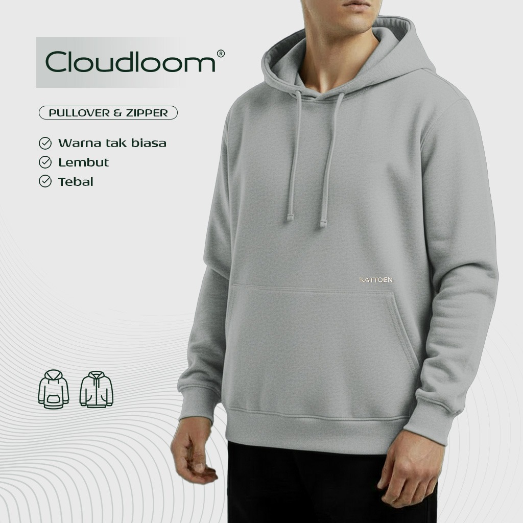 Kattoen - Cloudloom Jaket Jumper Hoodie Polos Grey Misty - Abu-Abu Misty 280 Gsm