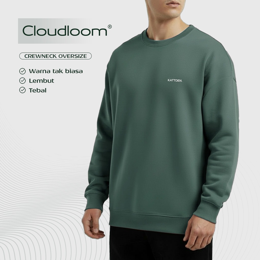 Kattoen - Cloudloom Crewneck Sweater Algae Green - Hijau Alga Tua 280 Gsm